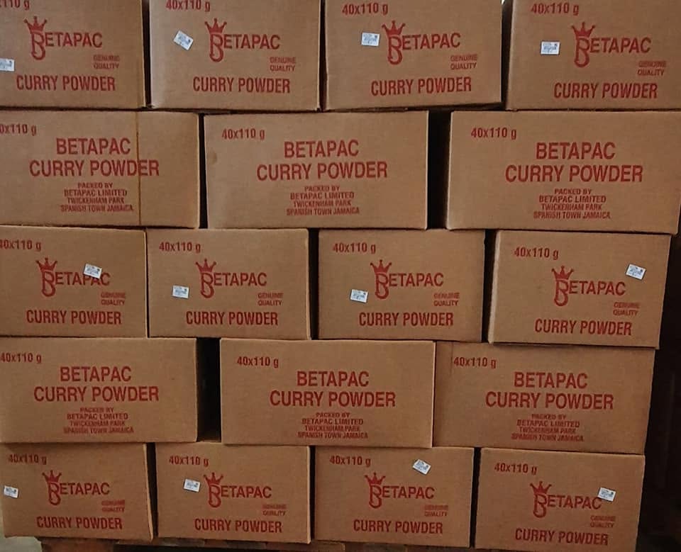 Cases of authentic Betapac Curry Powder from Jamaica for Bndldealz Marketplace