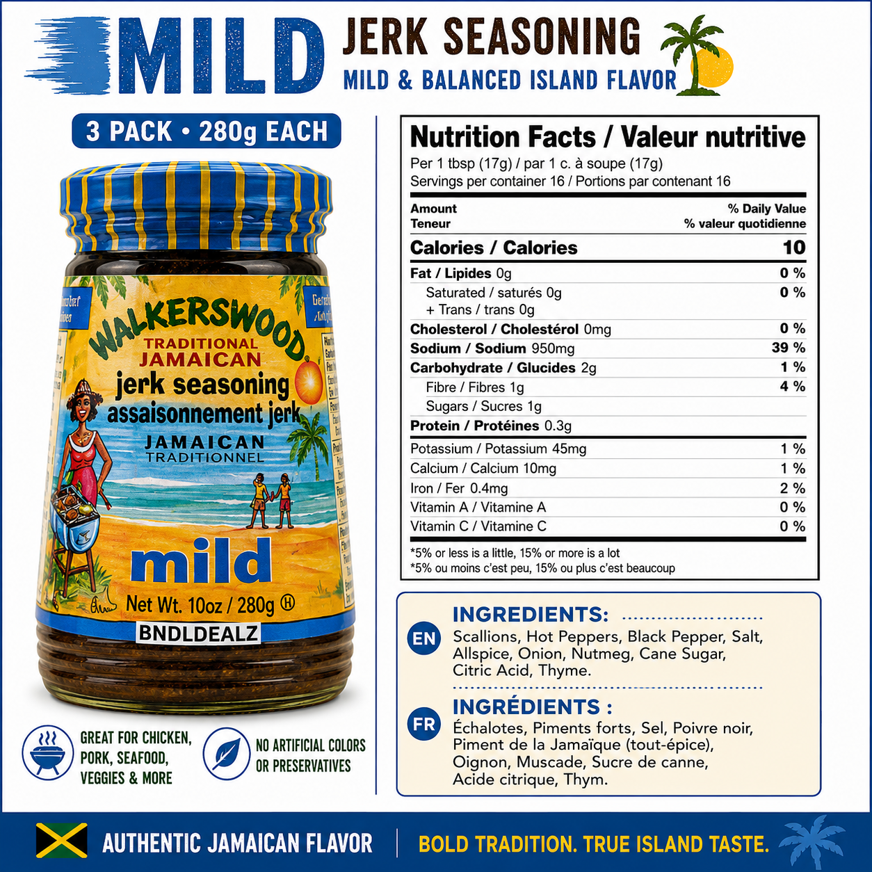Walkerswood Jerk Seasoning MILD 3 Pack (280g Each) | Jamaican Jerk Seasoning