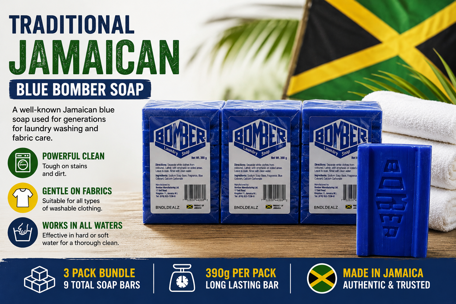 Traditional Bomber Jamaican cake soap and Jamaican blue soap bundle with 9 bars