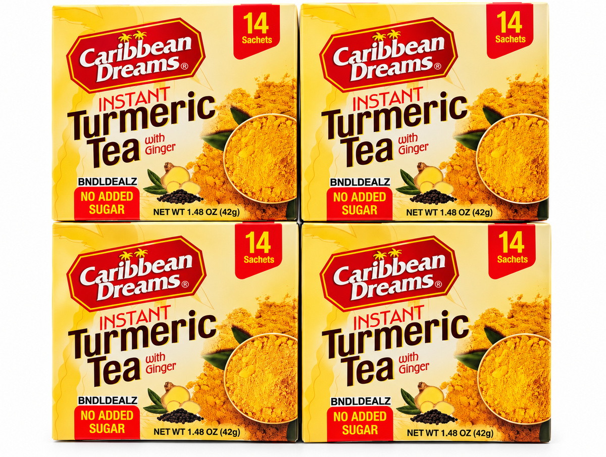Caribbean Dreams Turmeric Tea with Ginger 4 pack, 14 sachets per box, no sugar added