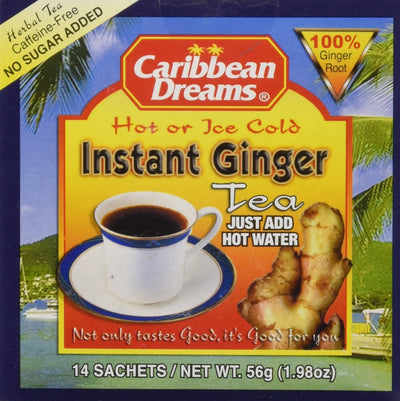 Caribbean Dreams Instant Ginger Tea Unsweetened 12 Pack | Herbal Tea 14 Sachets Each