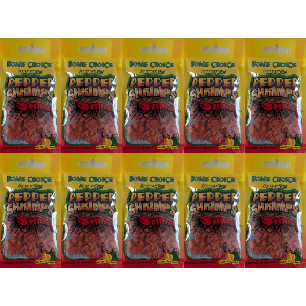Home Choice Jamaican Pepper Shrimps 10 Pack bundle featuring ten 12g bags of authentic Jamaican dried pepper shrimp, professionally bundled by BNDLDEALZ.