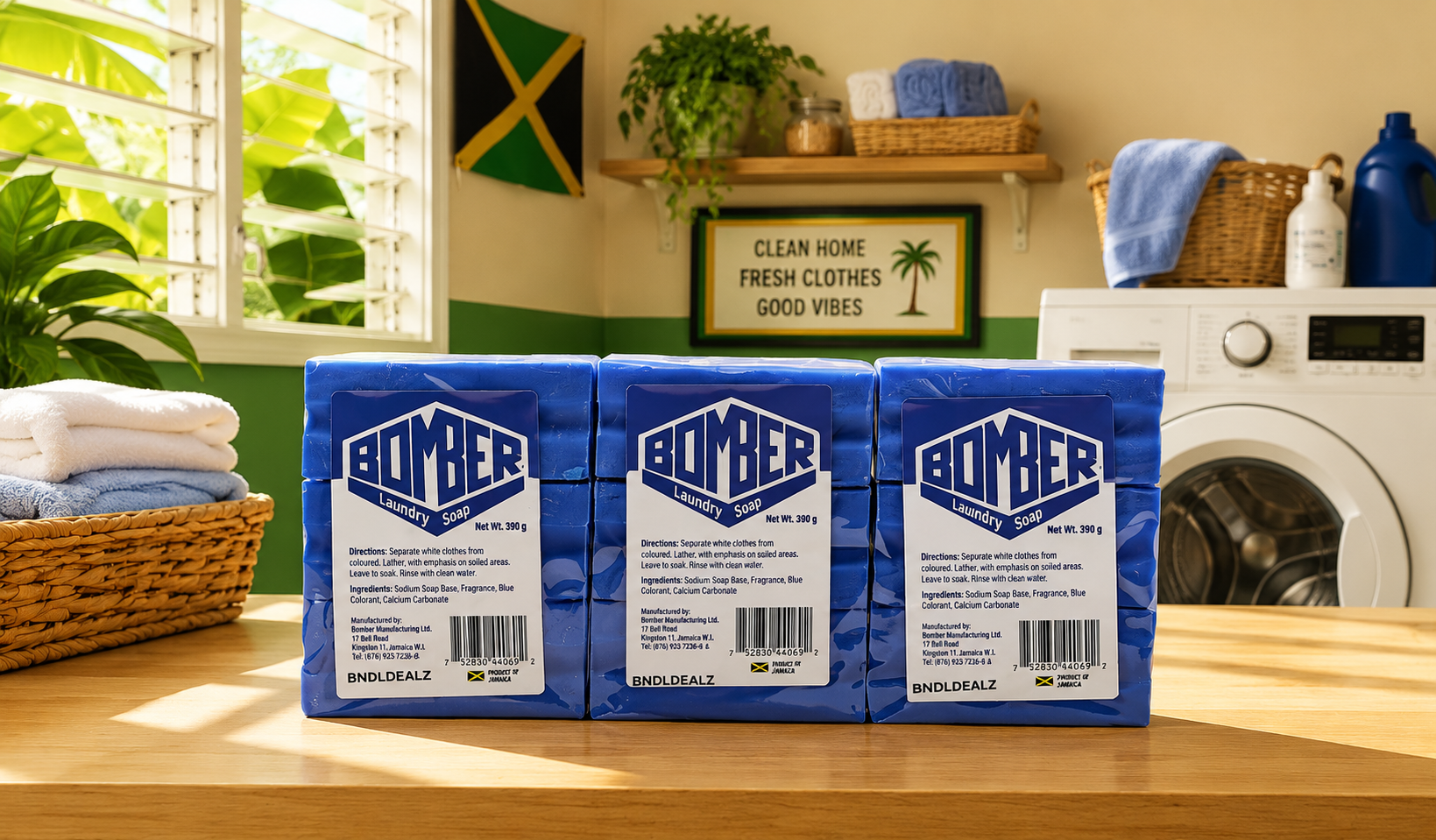 Traditional Bomber Jamaican cake soap and Jamaican blue soap bundle with 9 bars, long-lasting laundry soap for stain removal and fabric care.