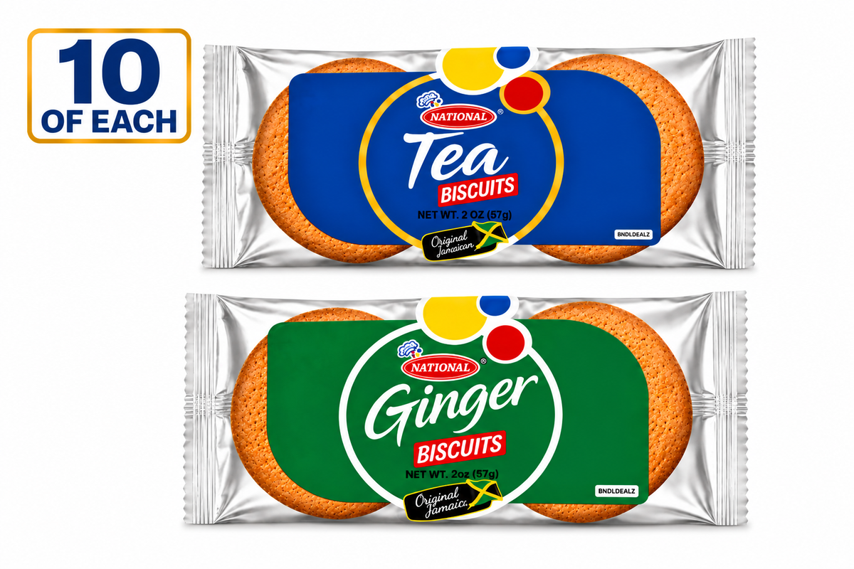 Assortiment de thé national et biscuits au gingembre, paquet de 10 | Snacks jamaïcains, 5 de chaque