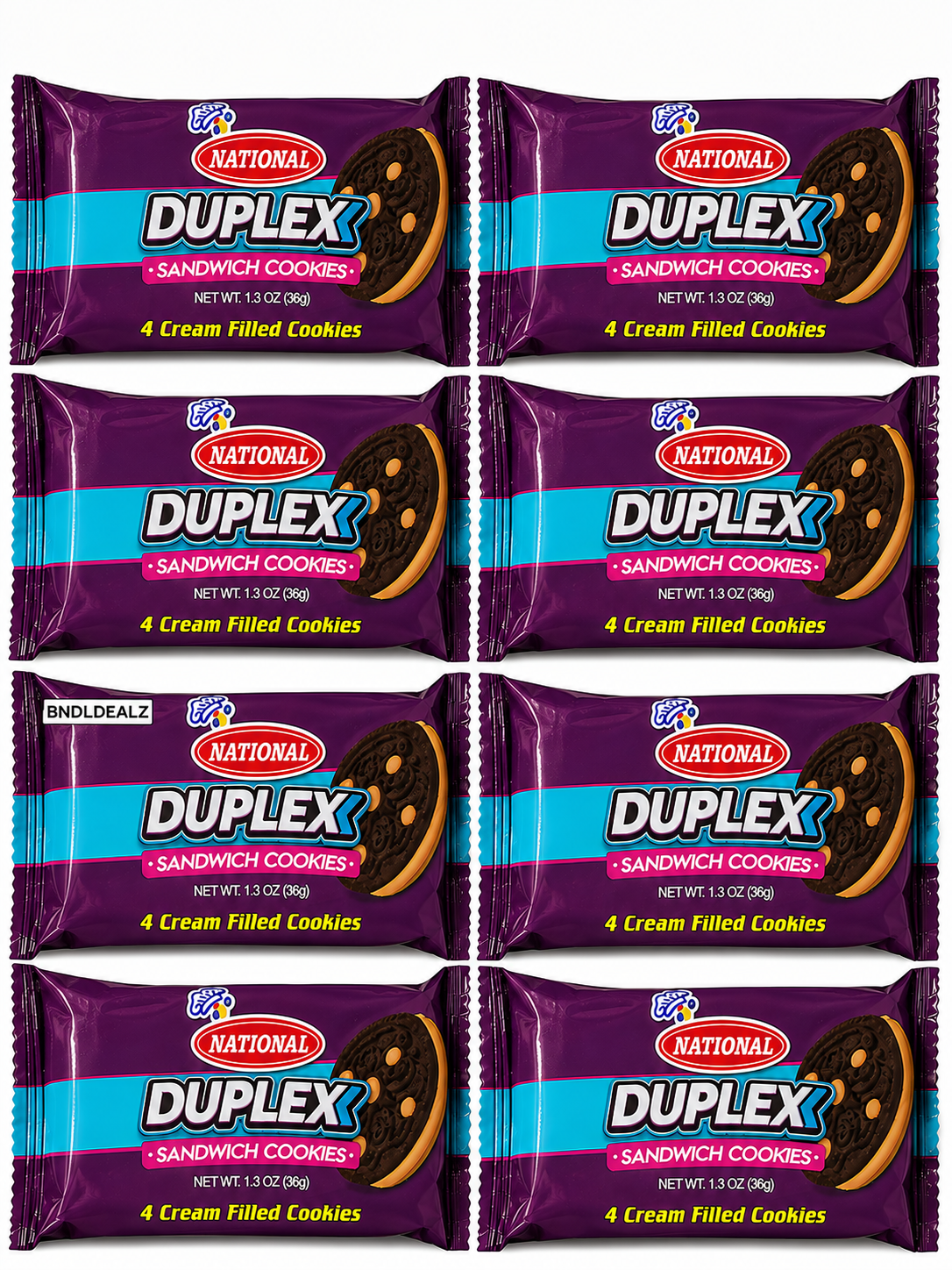 National Duplex Sandwich Cookies 8 Pack by BNDLDEALZ featuring authentic Jamaican chocolate sandwich cookies with smooth vanilla cream filling in individually wrapped 36g packs.