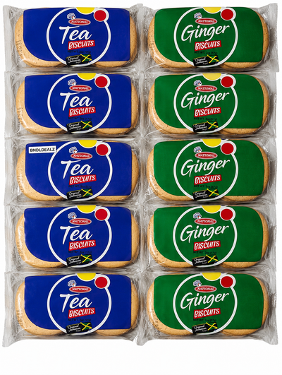 National Tea & Ginger Biscuits Variety 10 Pack | Jamaican Snacks 5 of Each
