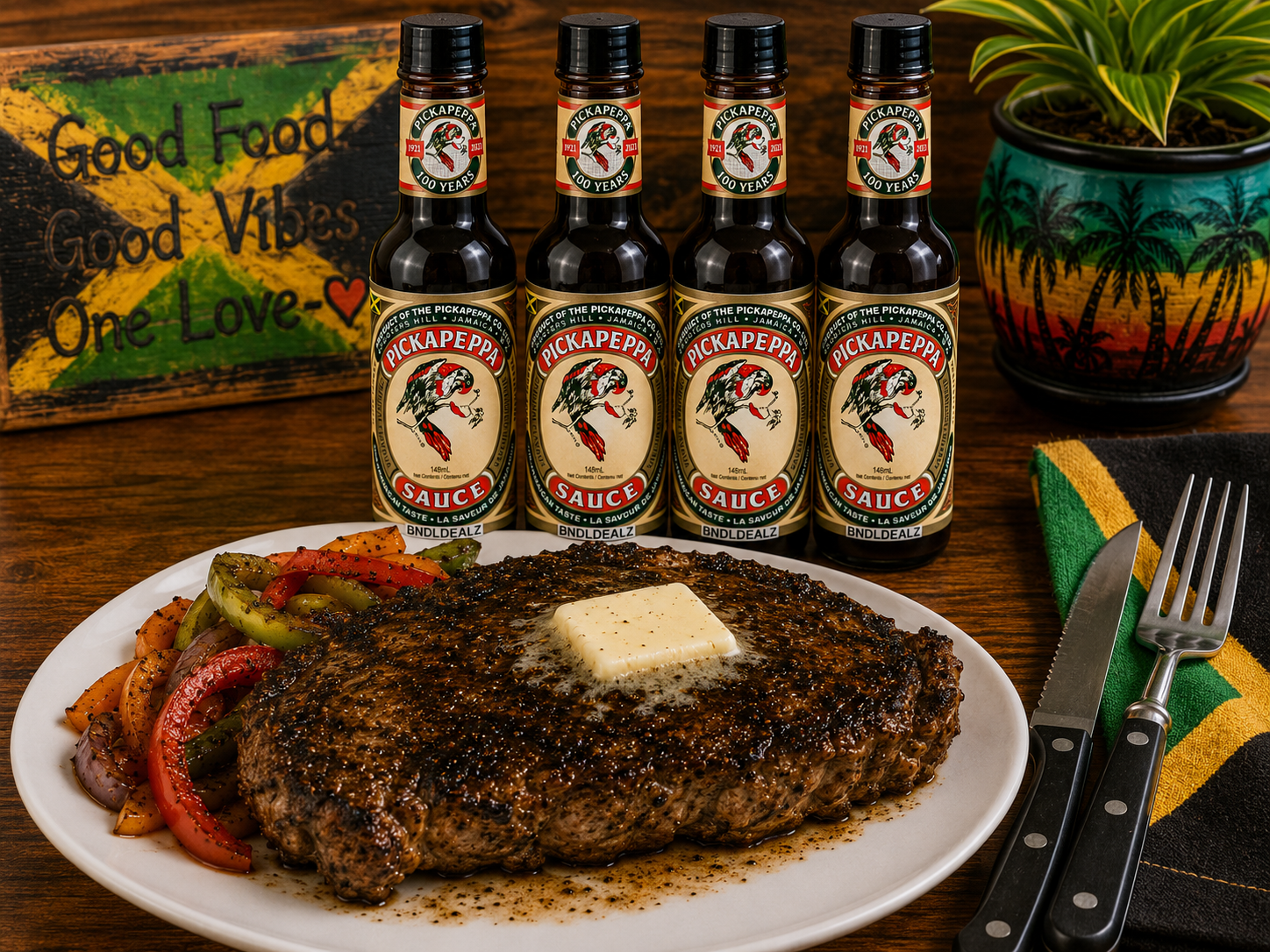 Pica Pepper Sauce Original glazed over grilled steak, authentic Jamaican gourmet cooking sauce for beef, grilling and barbecue recipes.