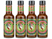 Pickapeppa Gingery Mango Sauce 4 Pack featuring authentic Jamaican ginger and mango gourmet sauce on a white background for product display and online shopping.