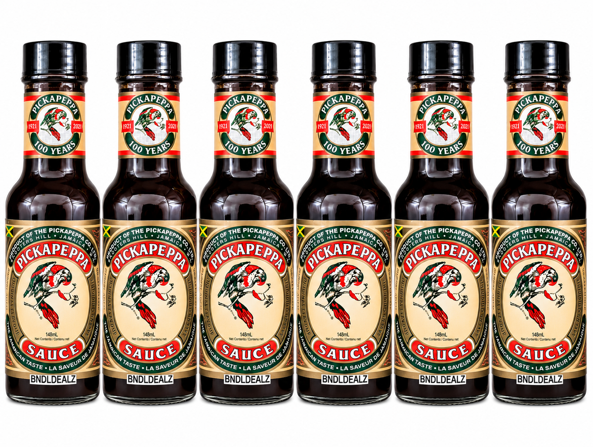 Pickapeppa Sauce Original 6 pack with six 148mL bottles of authentic Jamaican sauce.