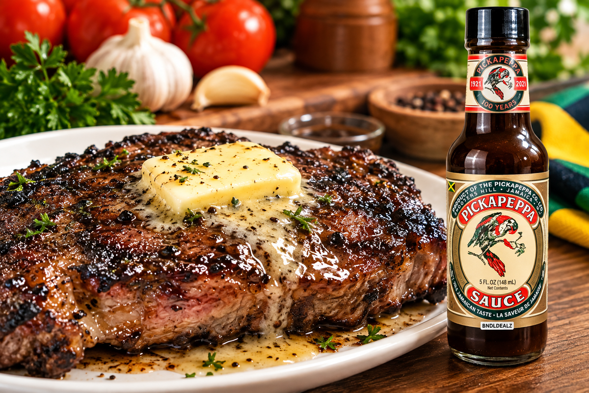 Pickapeppa Sauce Original Jamaican sauce served over cream cheese