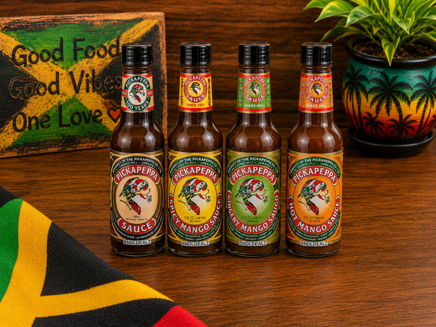 Pickapeppa Sauce Variety Pack featuring Original, Spicy Mango, Gingery Mango and Hot Mango sauces