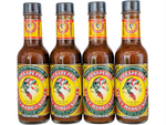 Pickapeppa Spicy Mango Sauce 4 Pack 5 fl oz bottles on white background, authentic Jamaican gourmet cooking sauce by BNDLDEALZ.
