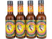 Pickapeppa Spicy Mango Sauce 4 Pack 5 fl oz bottles on white background, authentic Jamaican gourmet cooking sauce by BNDLDEALZ.