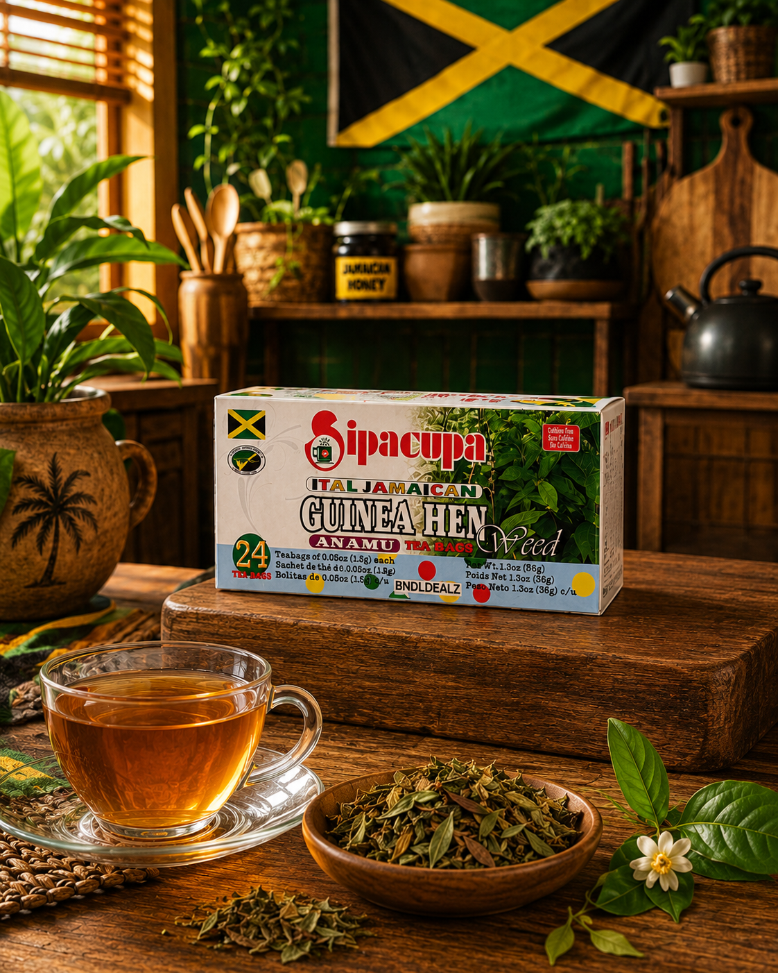 Sipacupa Guinea Hen Anamu Tea Bags 12 Pack Jamaican herbal tea with brewed tea and Guinea Hen Weed herbs