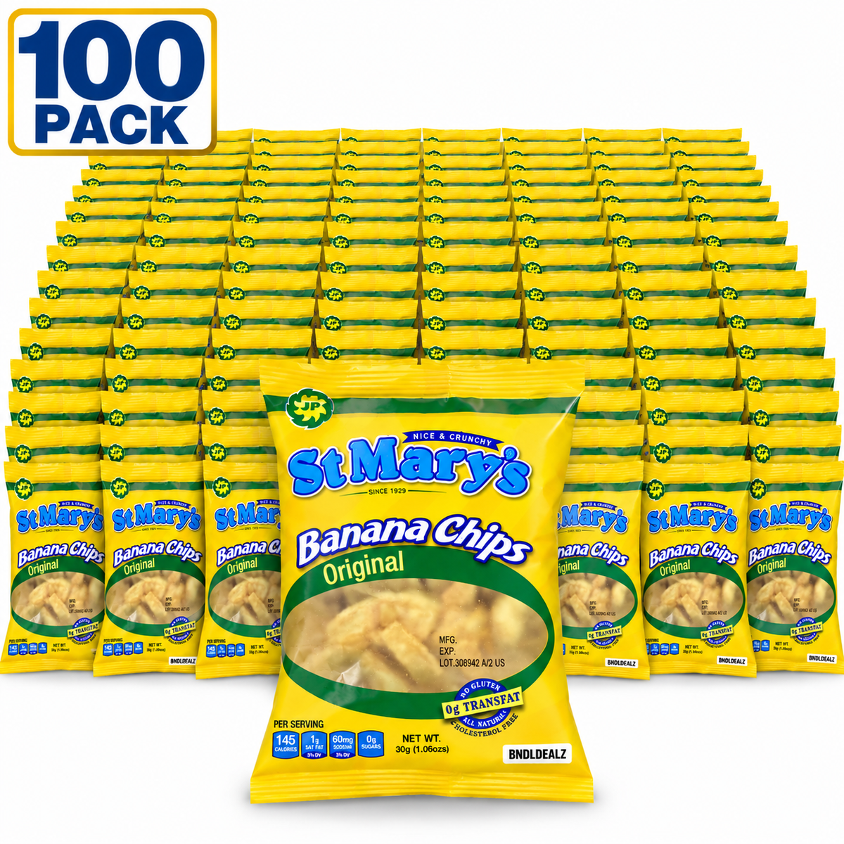 St. Mary's Banana Chips Original 100 Pack, 30g each, Jamaican banana chips