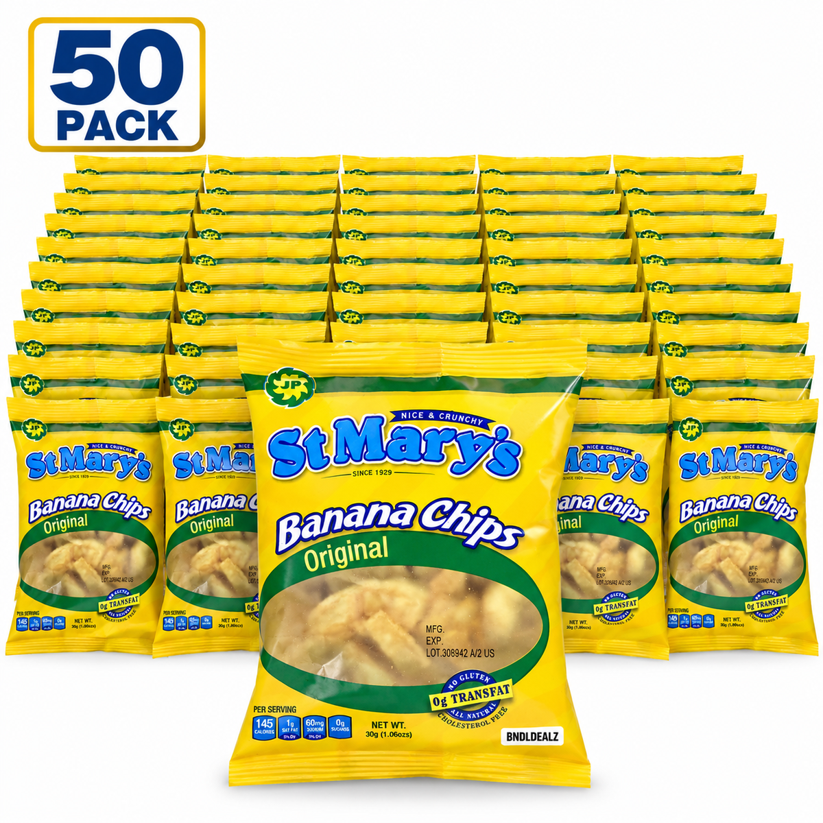 St. Mary's Banana Chips Original 50 Pack, 30g each, Jamaican banana chips
