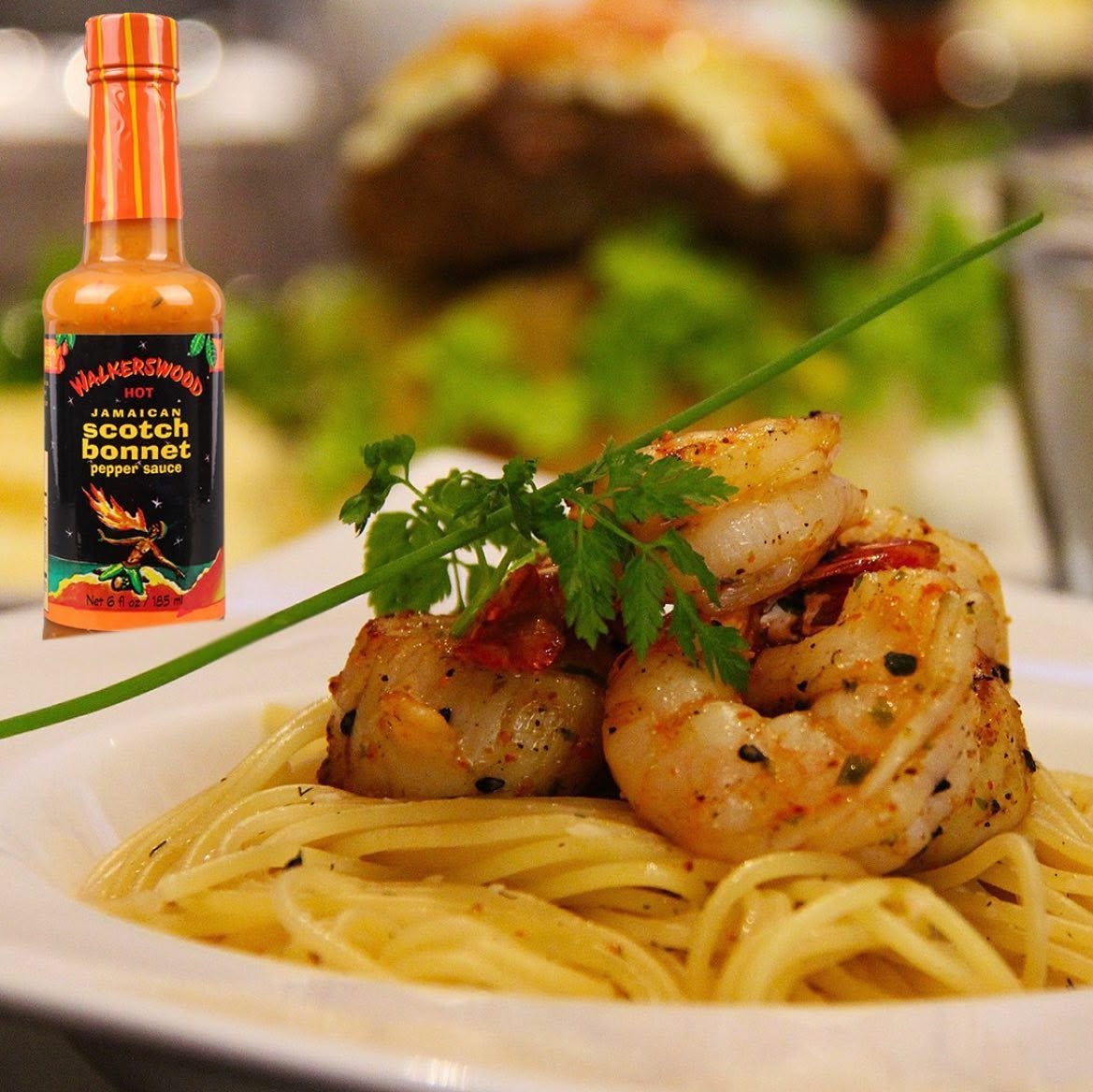 Walkerswood Jamaican Scotch Bonnet Hot Pepper Sauce with chicken