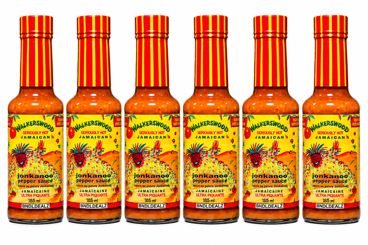 Walkerswood Jonkanoo Pepper Sauce Seriously Hot 6 pack with six 185mL bottles