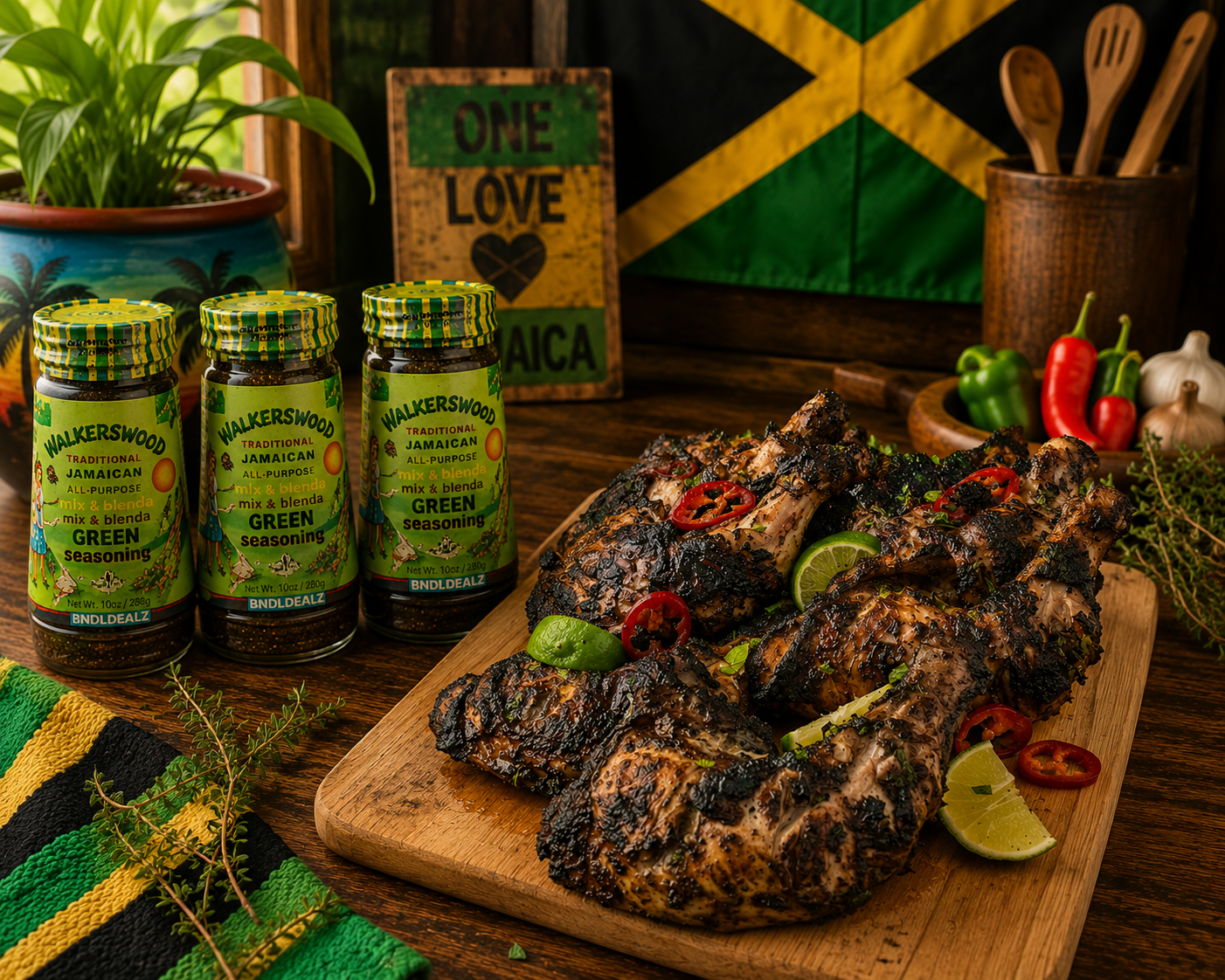 Walkerswood Traditional Jamaican Mix & Blenda Green Seasoning 3 Pack, 10 oz jars, authentic all-purpose Caribbean seasoning.